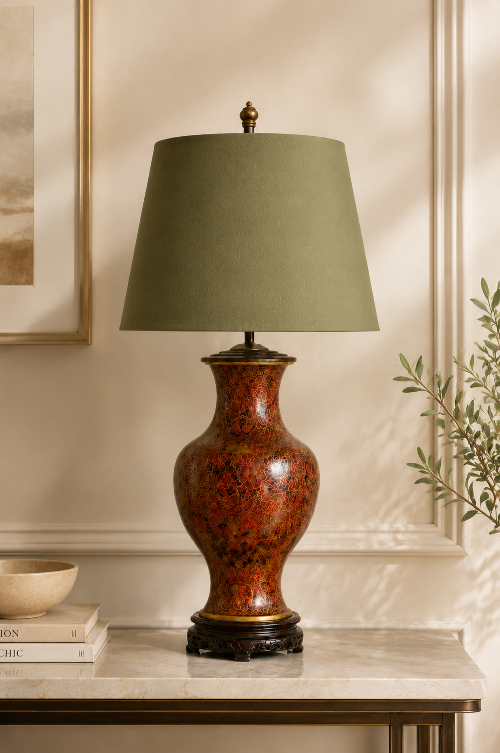 Vintage Cloisonné Enamel Table Lamp with Floral Decoration – product image 1