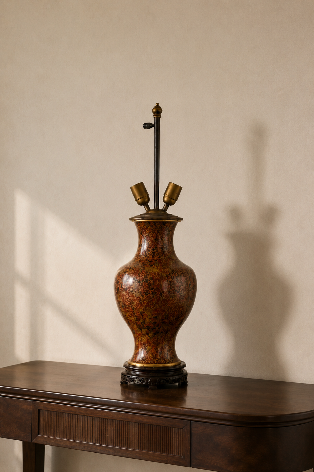 Vintage Cloisonné Enamel Table Lamp with Floral Decoration – product image 2