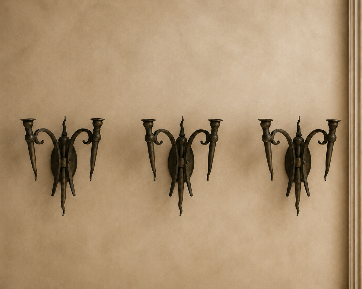 Set of 3 Handmade Italian Wrought-Iron Wall Sconces – product image 1