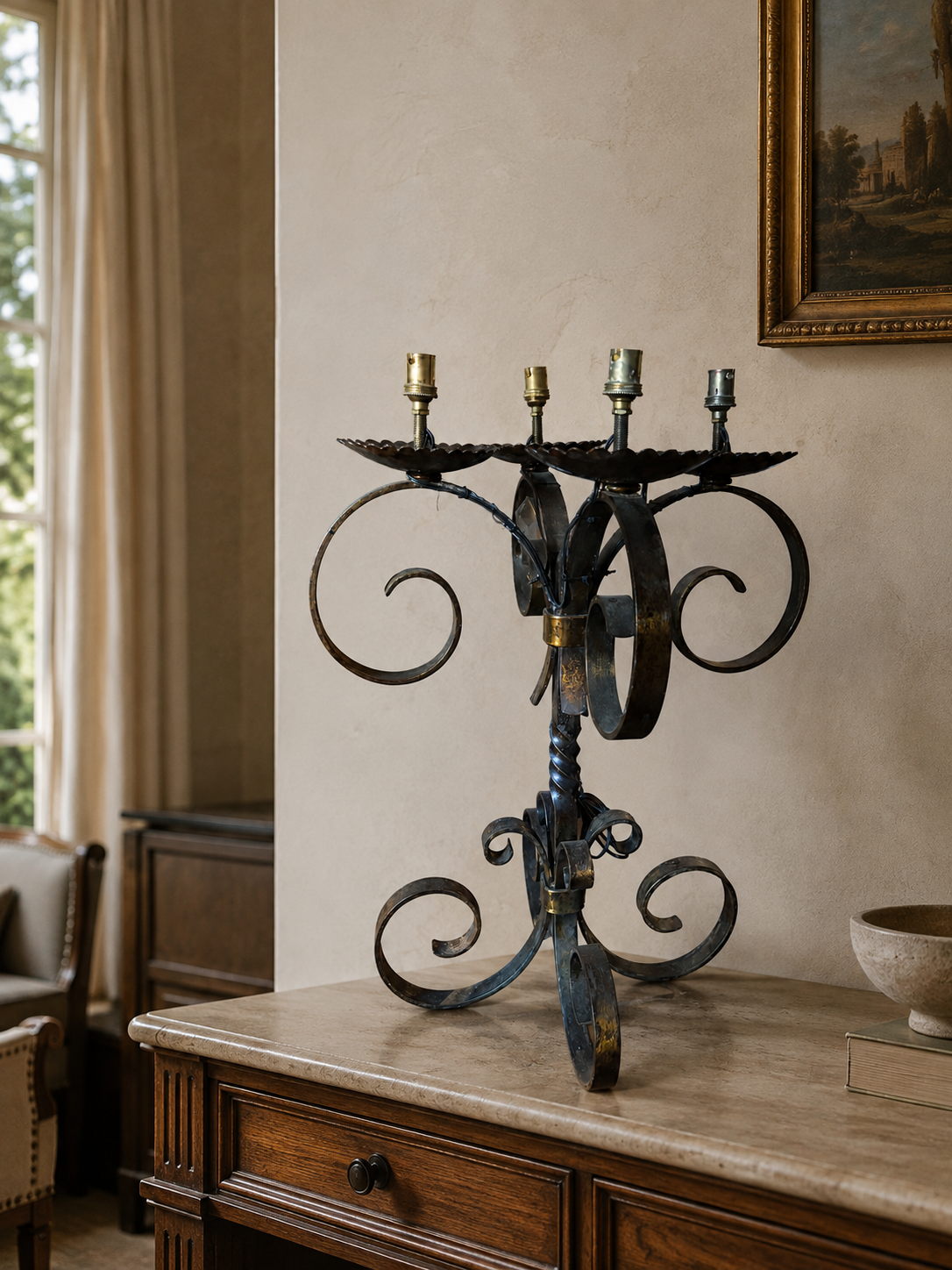 Large Four-Light Wrought-Iron Chandelier – product image 1