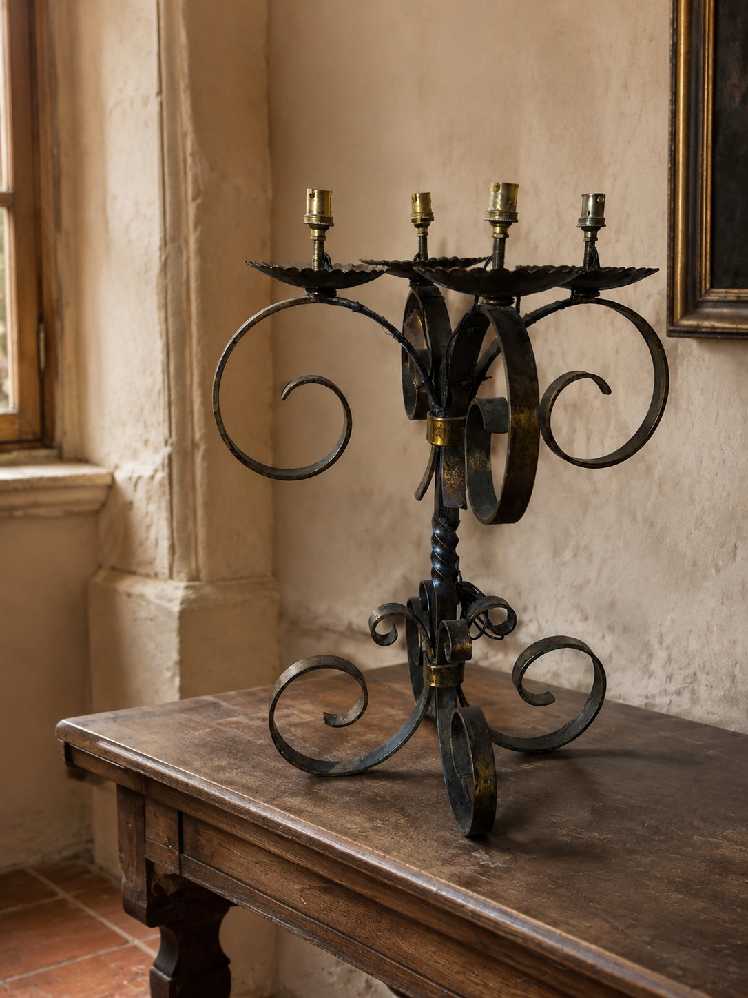 Large Four-Light Wrought-Iron Chandelier – product image 2