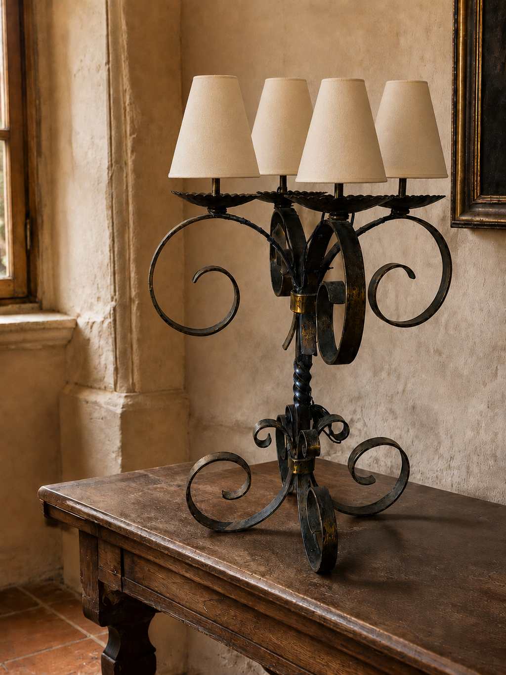Large Four-Light Wrought-Iron Chandelier – product image 3
