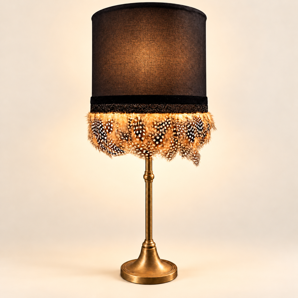 Limited Edition Guinea Fowl Feather Lampshade – Black or Taupe Alcantara