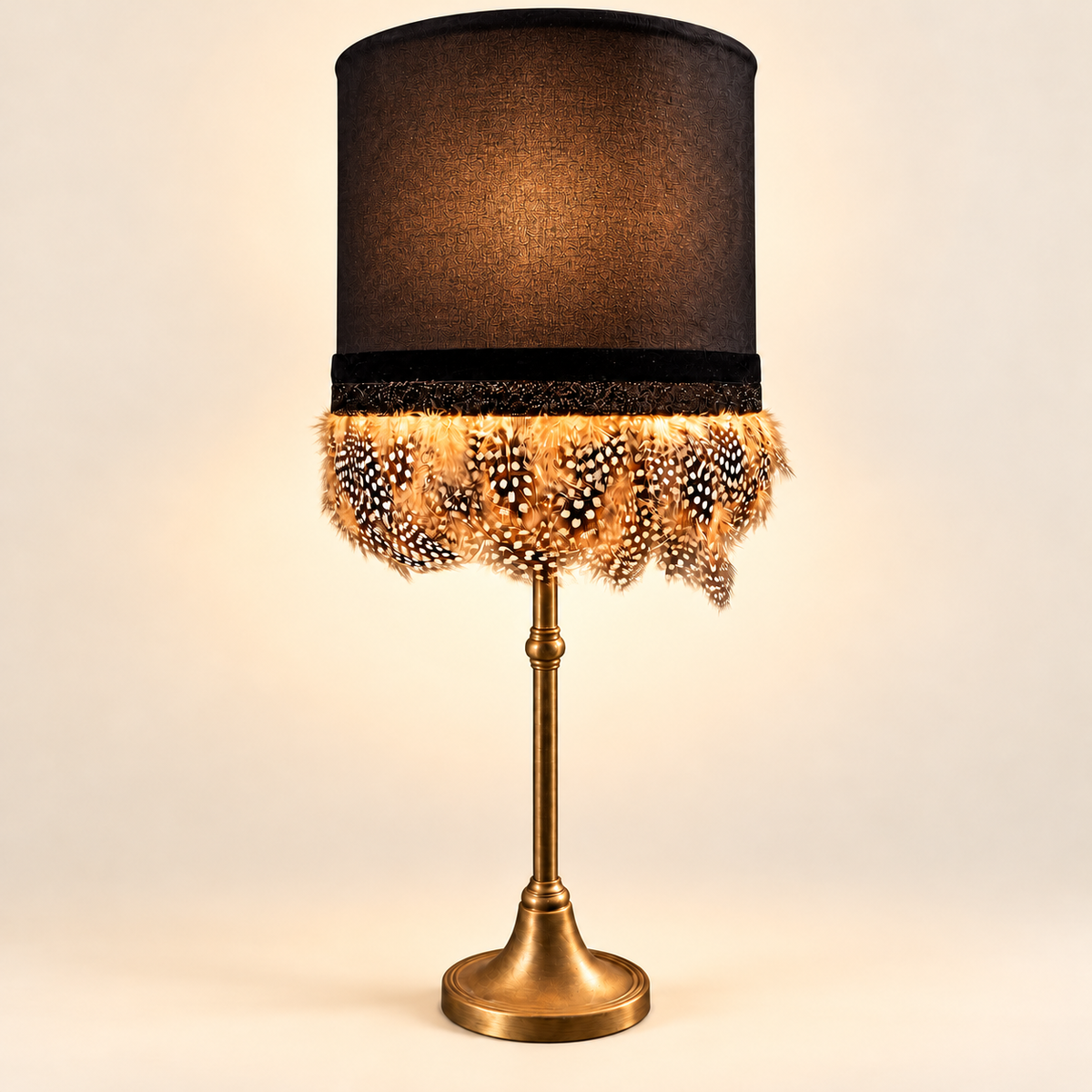 Limited Edition Guinea Fowl Feather Lampshade – Black or Taupe Alcantara