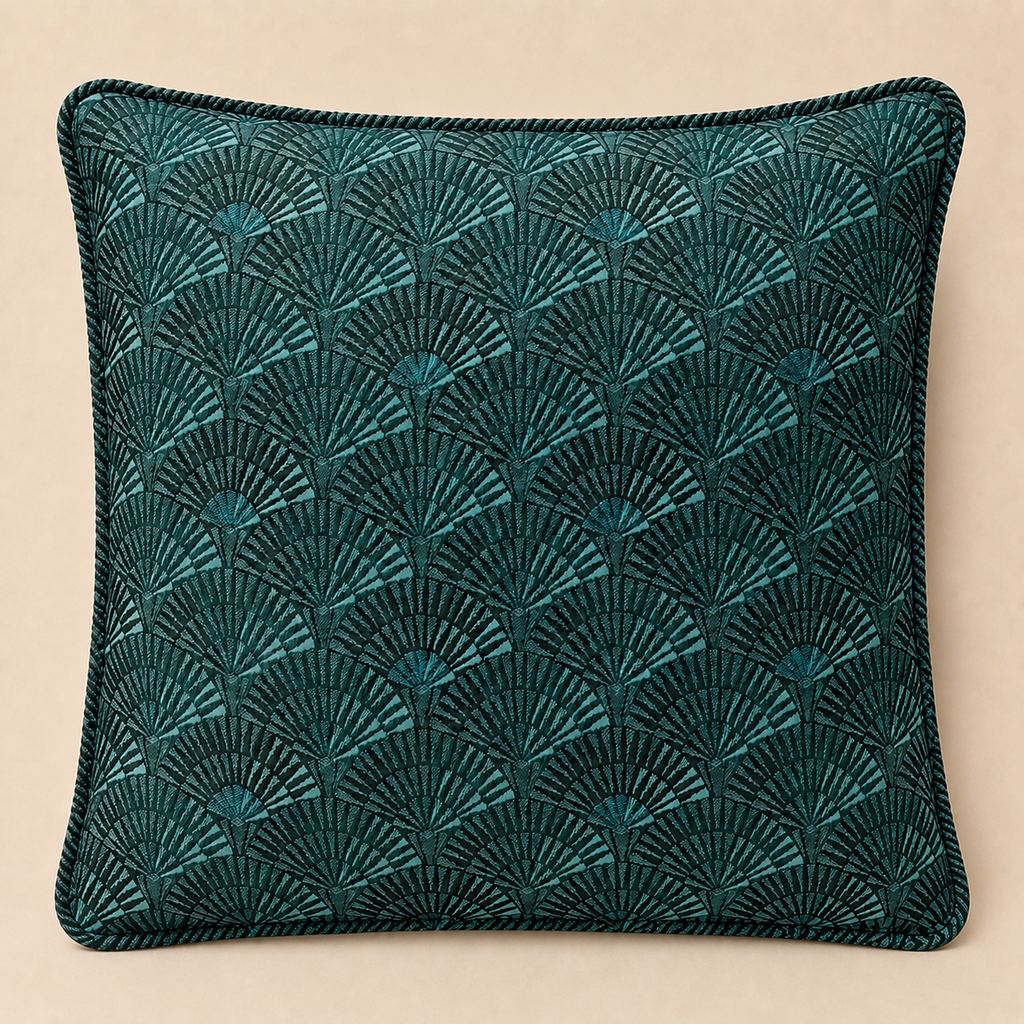 Ivory 40 × 58 cm embroidered cushion with Never Forget How Much I Love You message and deep teal cord piping