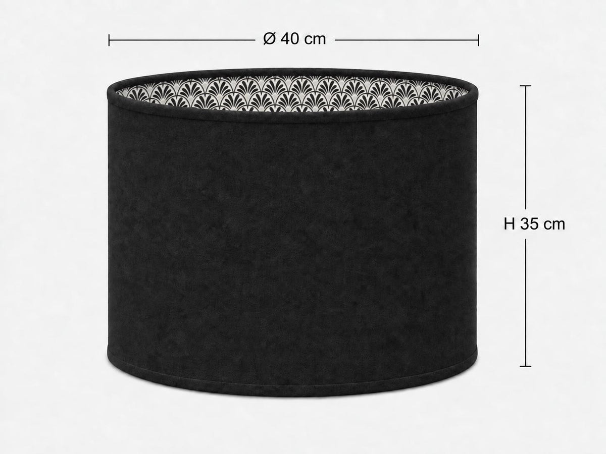 Double-Sided Black Alcantara & Japanese-Patterned Cotton Lampshade | 3 Shapes | Handmade in Italy