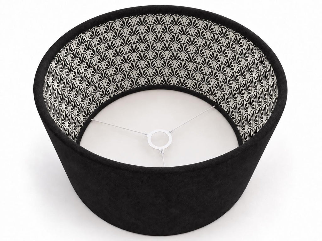 Double-Sided Black Alcantara & Japanese-Patterned Cotton Lampshade | 3 Shapes | Handmade in Italy