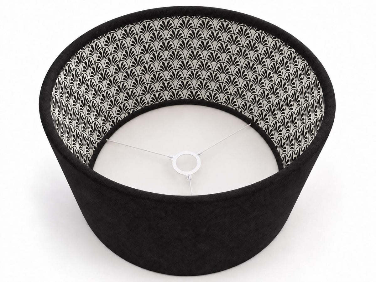 Double-Sided Black Alcantara & Japanese-Patterned Cotton Lampshade | 3 Shapes | Handmade in Italy