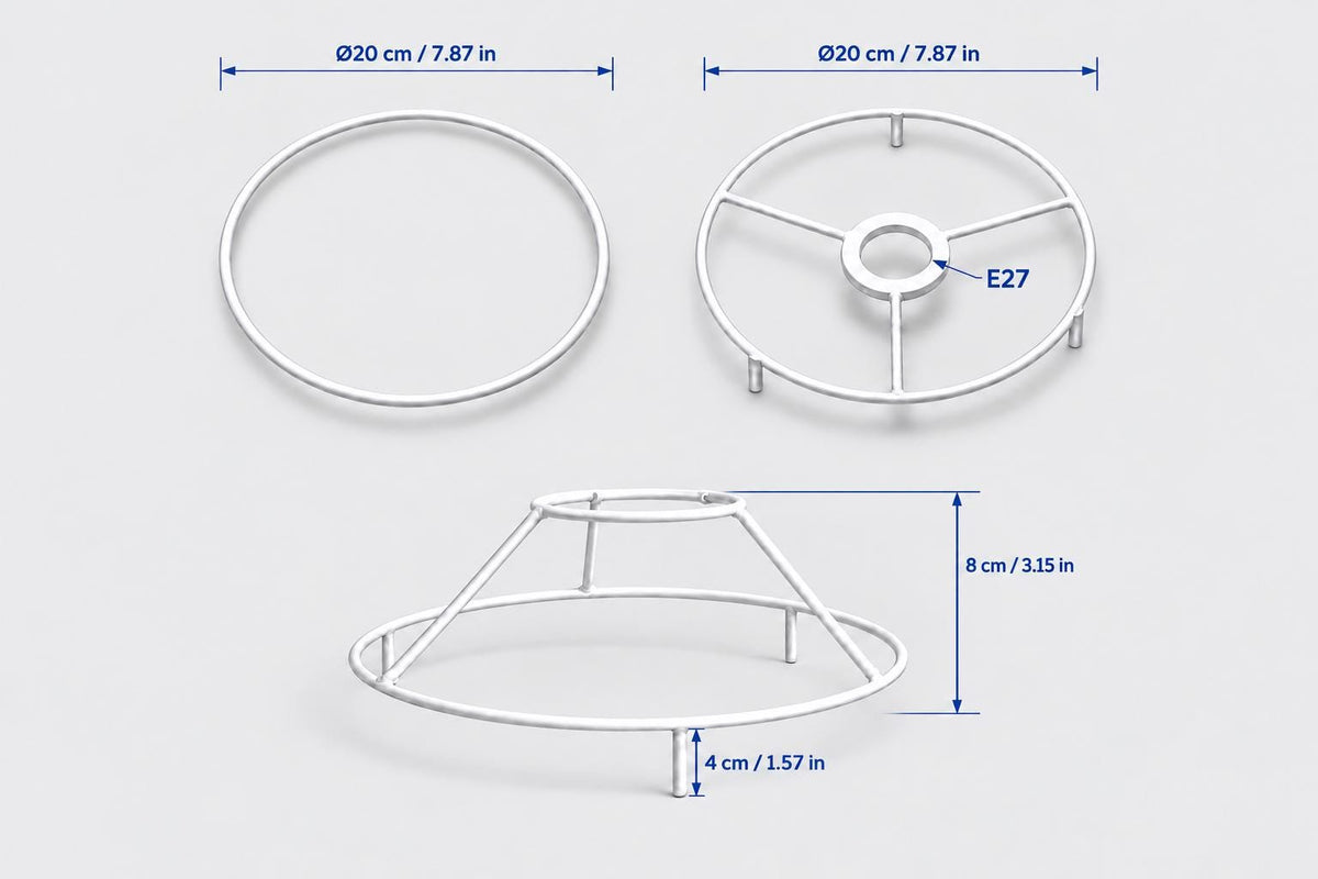 Circular Lampshade Ring Set with Feet | 15 or 20 cm | Made in Italy