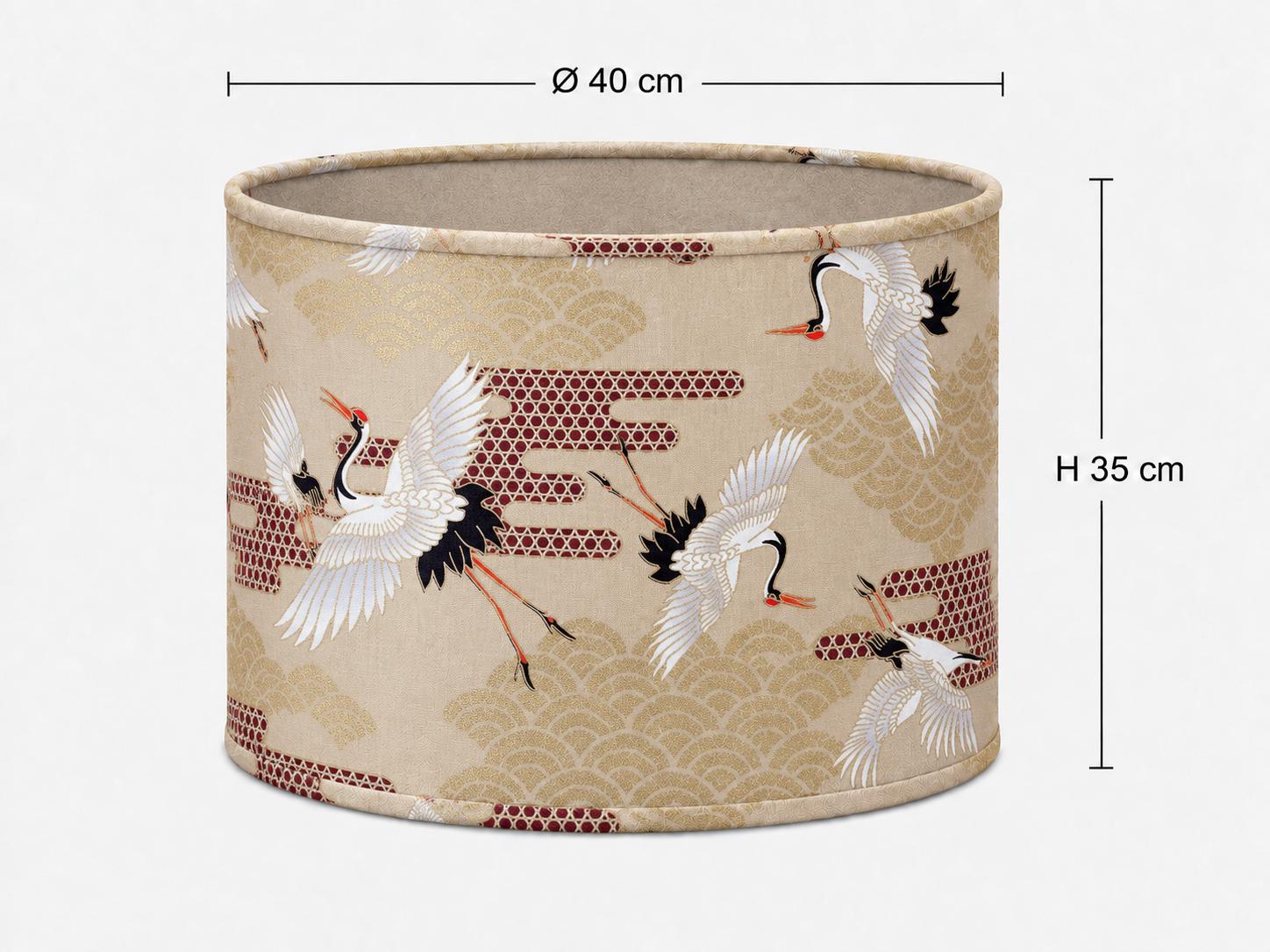 Double-Sided Black Alcantara & Japanese Crane Cotton Lampshade | 3