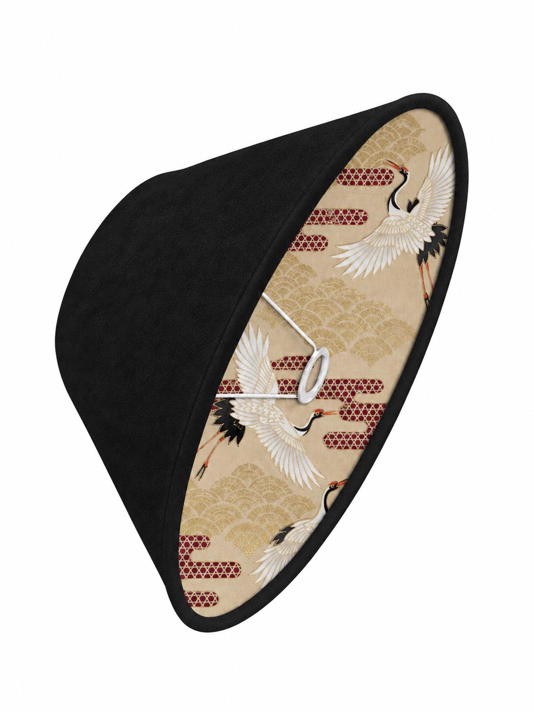 Double-Sided Black Alcantara & Japanese Crane Cotton Lampshade | 3 Shapes | Handmade in Italy