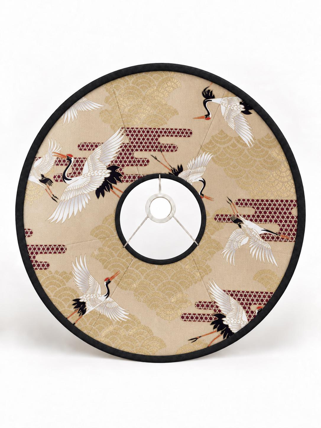 Double-Sided Black Alcantara & Japanese Crane Cotton Lampshade | 3 Shapes | Handmade in Italy