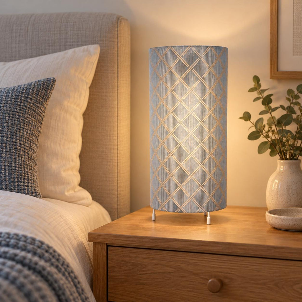 Geometric Satin Lampshade in Ivory and Light Blue - Handmade in Italy — product image 3