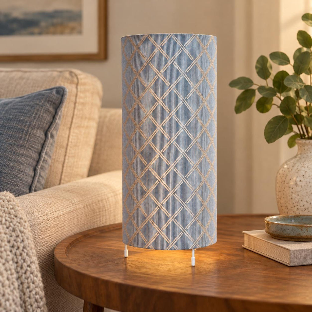 Geometric Satin Lampshade in Ivory and Light Blue - Handmade in Italy — product image 4