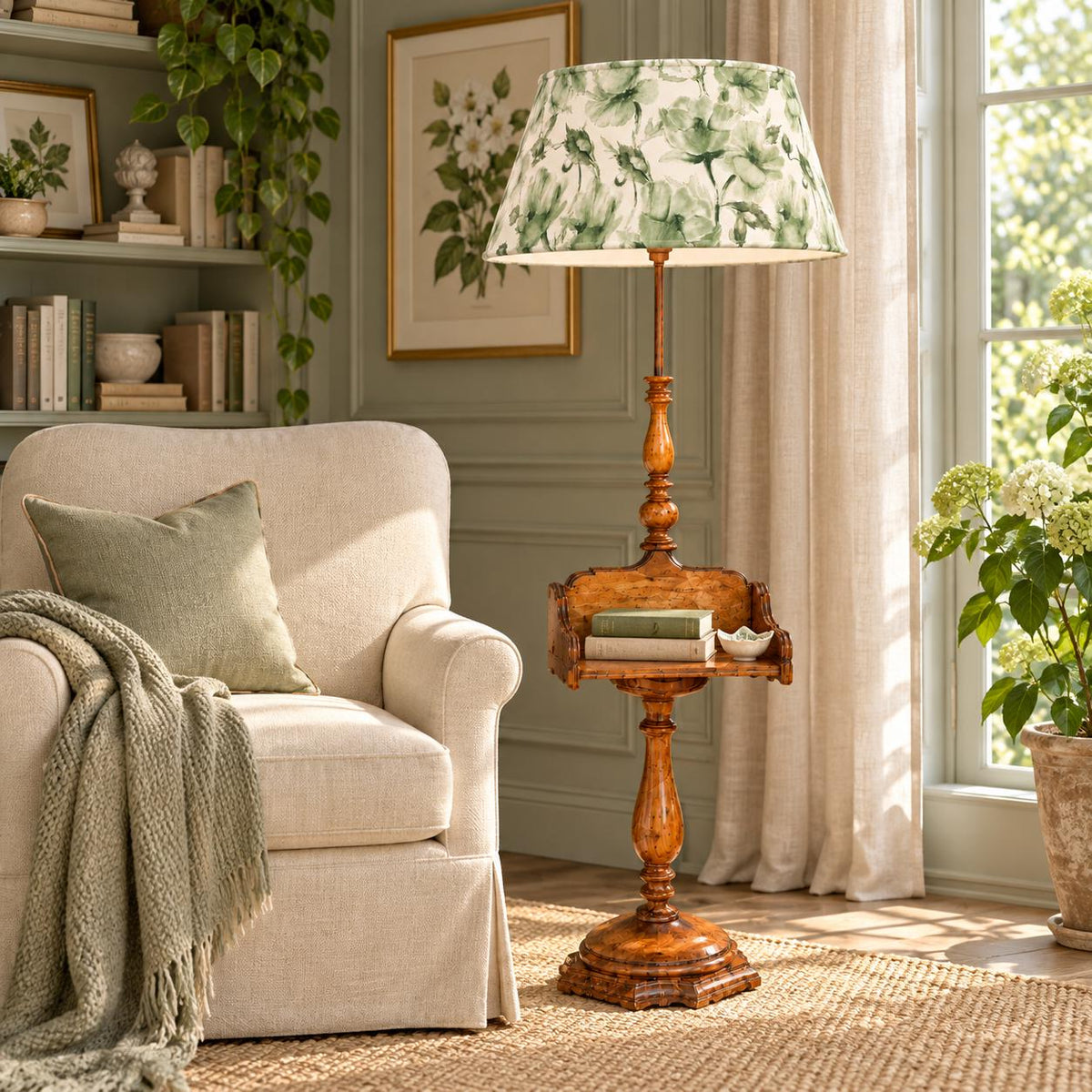Vintage French Lampadaire Guéridon / Tablette | Walnut Floor Lamp with Rotating Table — product image 1