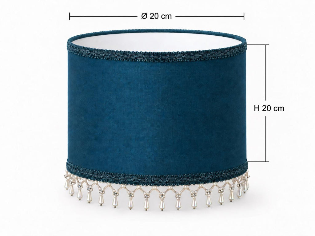 Petrol Blue Viscose Lampshade | Beaded Rhinestone Fringe | Handmade in Italy — product image 2