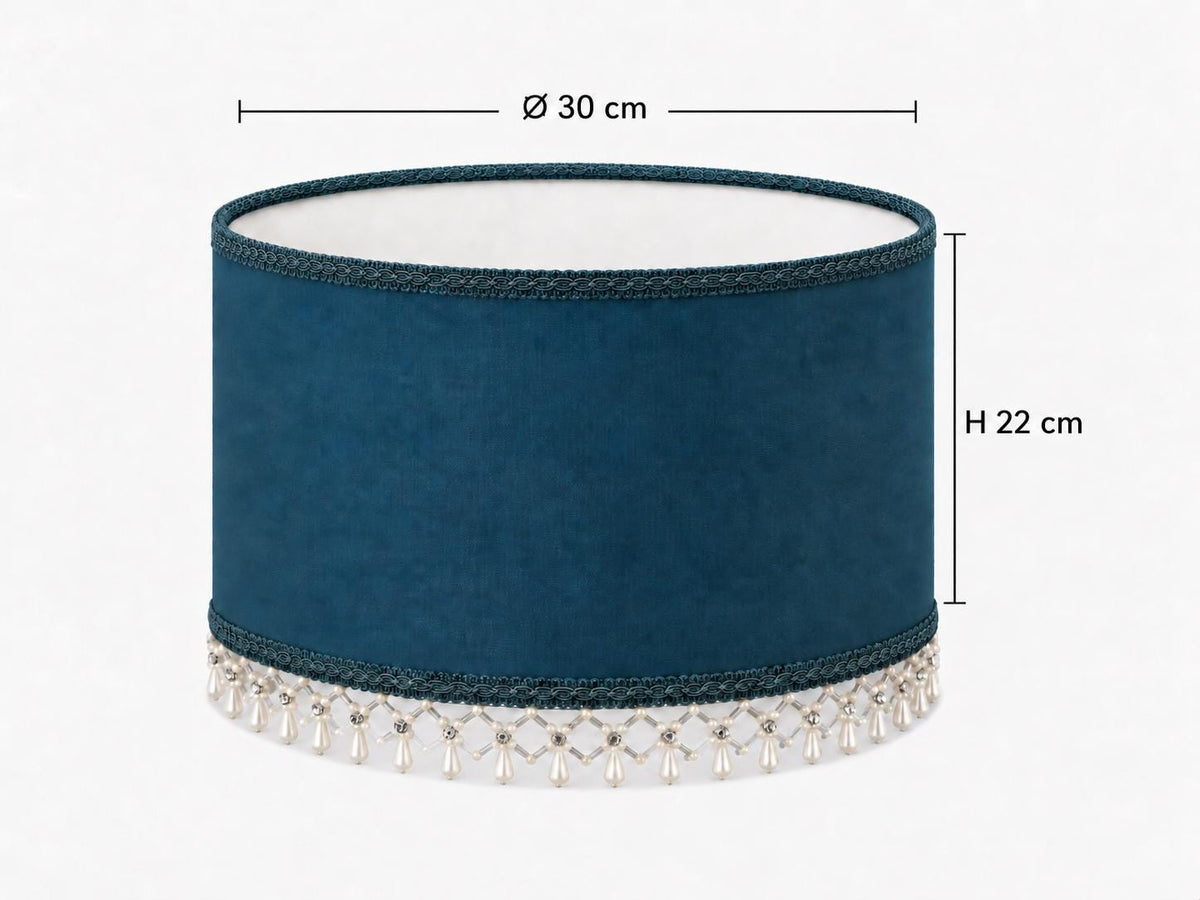 Petrol Blue Viscose Lampshade | Beaded Rhinestone Fringe | Handmade in Italy — product image 4
