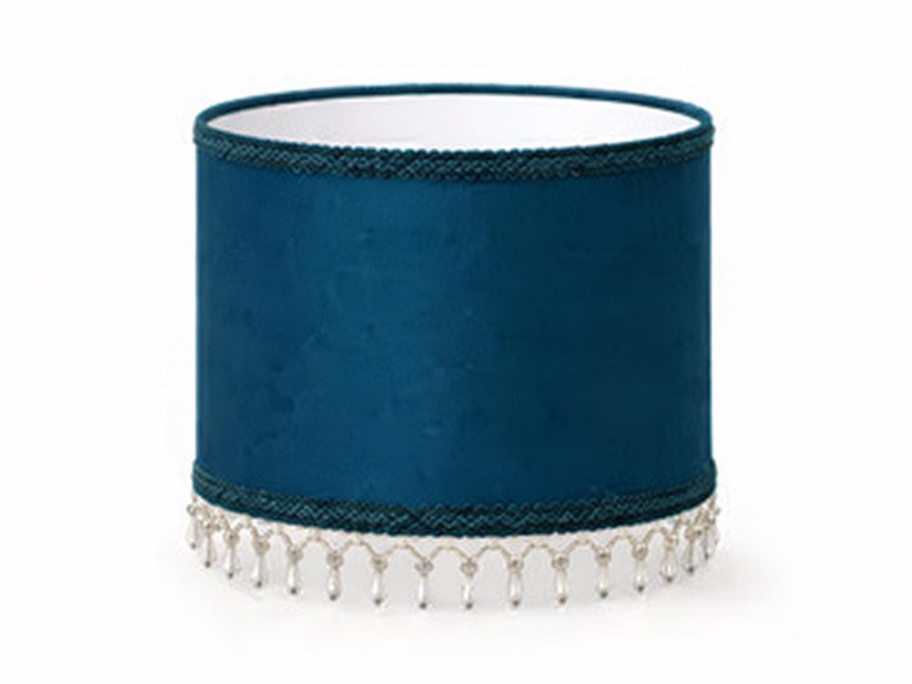 Petrol Blue Viscose Lampshade | Beaded Rhinestone Fringe | Handmade in Italy — product image 1