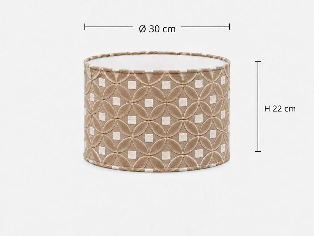 Luxury Beige Cut & Loop Velvet Lampshade | Geometric Jacquard Drum Shade | Handmade in Italy — product image 2