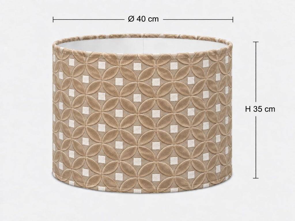 Luxury Beige Cut & Loop Velvet Lampshade | Geometric Jacquard Drum Shade | Handmade in Italy — product image 3