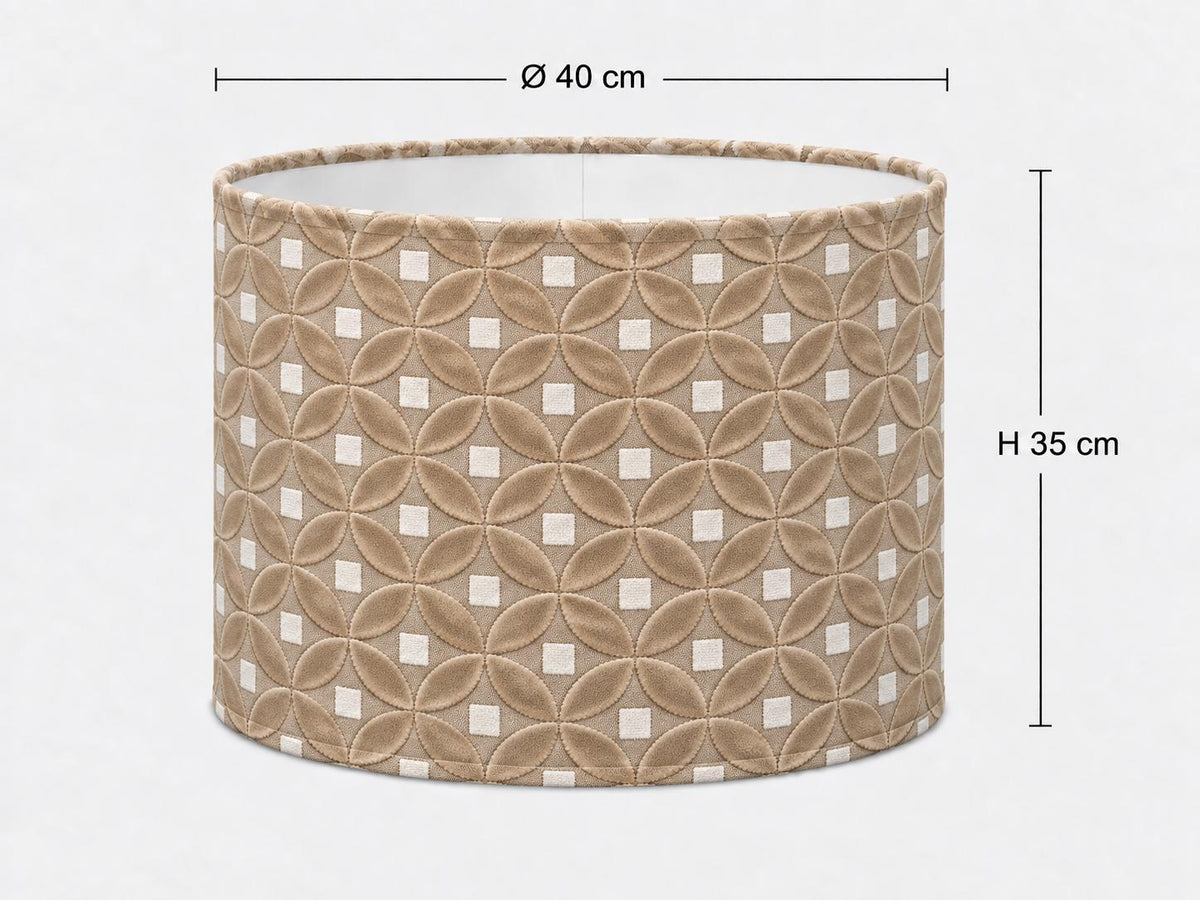 Luxury Beige Cut & Loop Velvet Lampshade | Geometric Jacquard Drum Shade | Handmade in Italy — product image 3