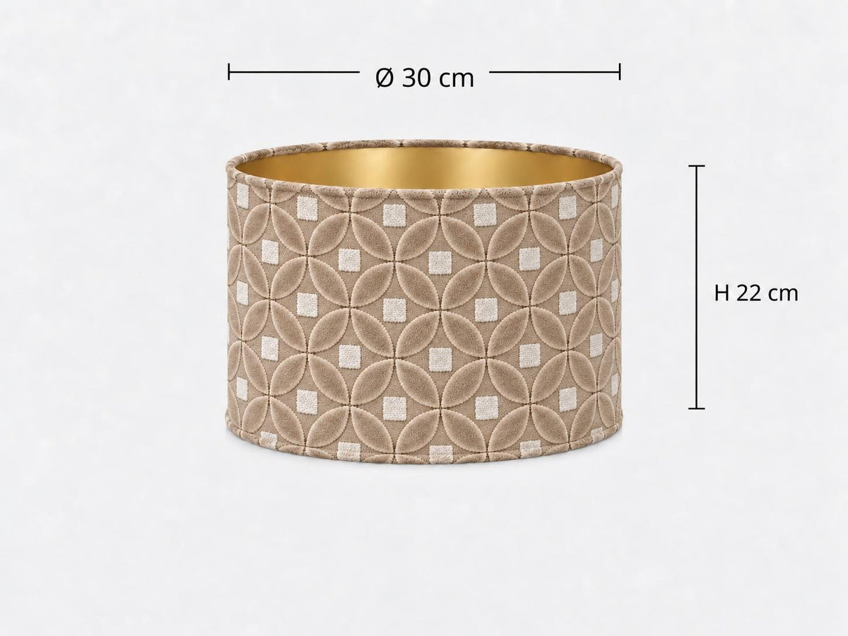 Luxury Beige Cut & Loop Velvet Lampshade | Geometric Jacquard Drum Shade | Handmade in Italy — product image 4