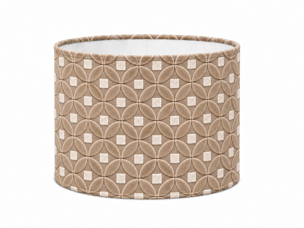 Luxury Beige Cut & Loop Velvet Lampshade | Geometric Jacquard Drum Shade | Handmade in Italy — product image 1