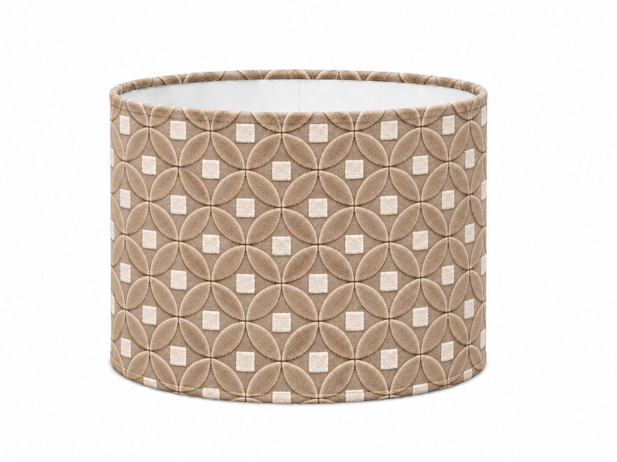 Luxury Beige Cut & Loop Velvet Lampshade | Geometric Jacquard Drum Shade | Handmade in Italy — product image 1