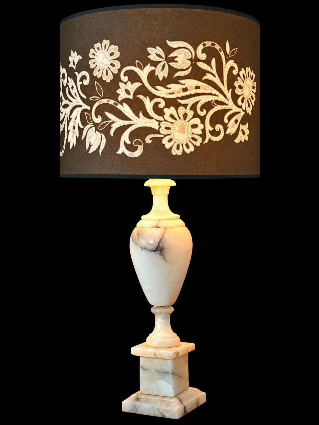 Embroidered Denim Lampshade | White & Cream Embroidery | 40 × 35 cm | Handmade in Italy — product image 3