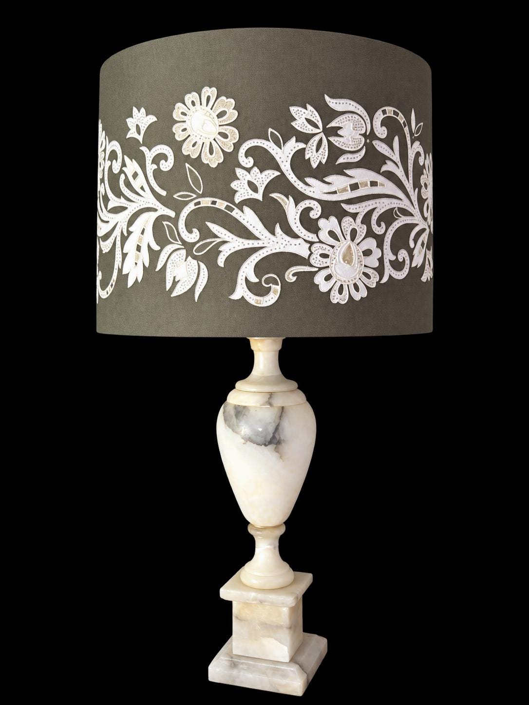 Embroidered Denim Lampshade | White & Cream Embroidery | 40 × 35 cm | Handmade in Italy — product image 4