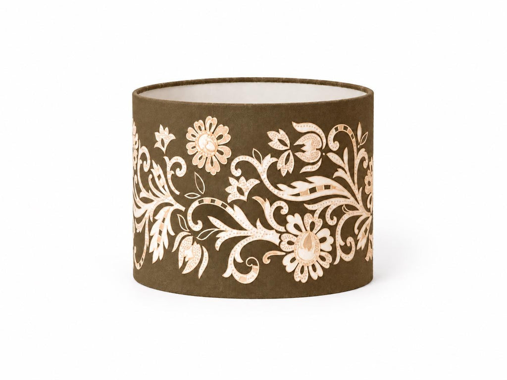 Embroidered Denim Lampshade | White & Cream Embroidery | 40 × 35 cm | Handmade in Italy — product image 1