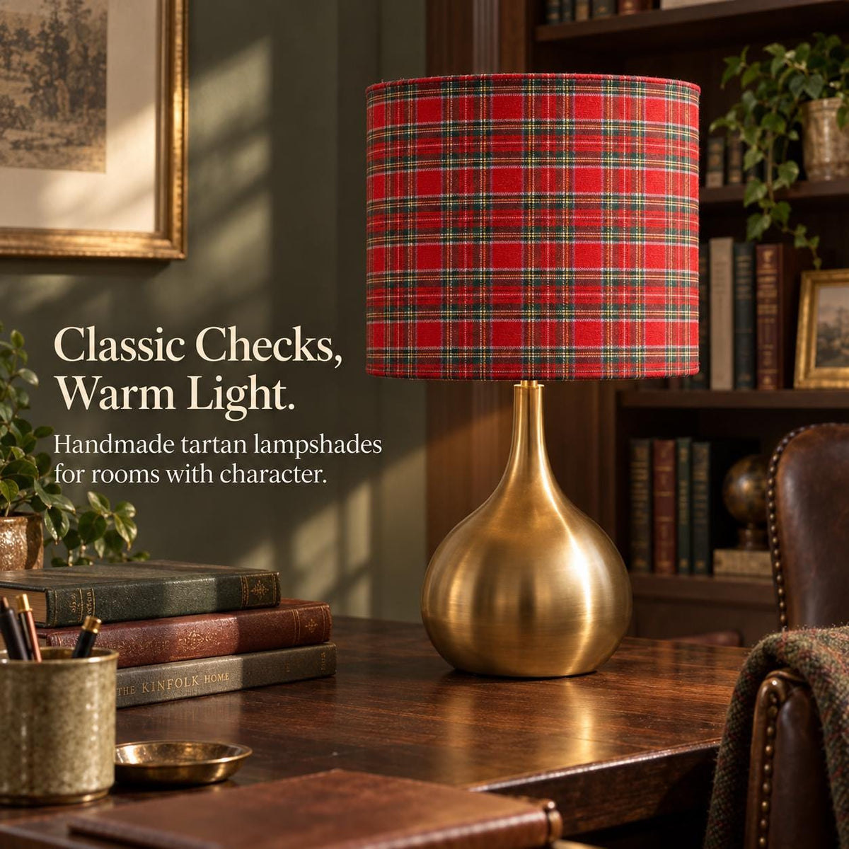Double-Sided Black Microfiber & Red-Green Tartan Lampshade | 3 Shapes | Handmade in Italy — product image 2