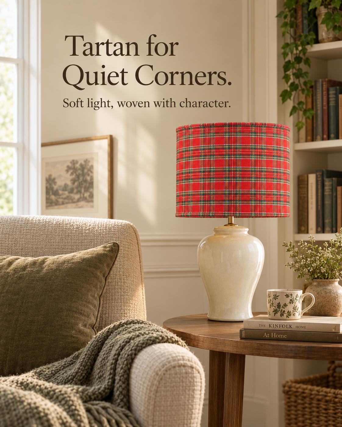 Double-Sided Black Microfiber & Red-Green Tartan Lampshade | 3 Shapes | Handmade in Italy — product image 3