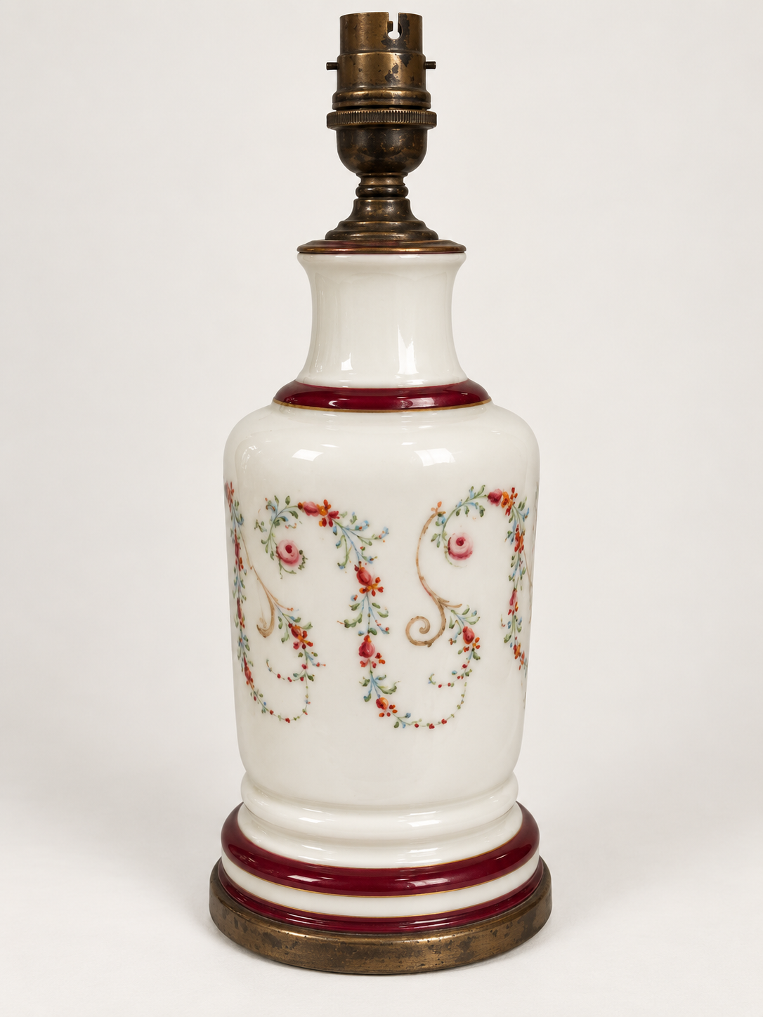 Vintage porcelain oil-lamp base with floral garland decoration