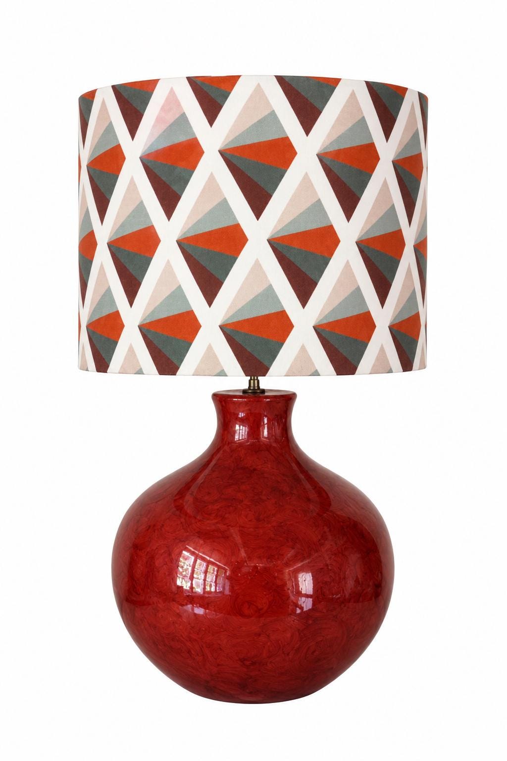 Vintage Kostka red glazed ceramic table lamp with coral-red fabric shade