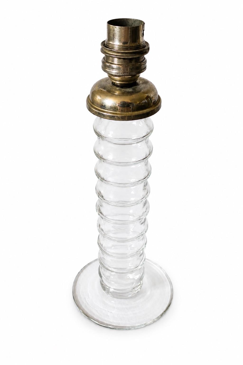 Signed Baccarat crystal table lamp with sculptural mid-century French glass form