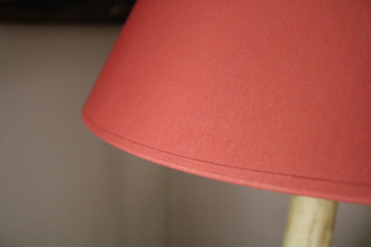 Vintage Kostka red glazed ceramic table lamp with coral-red fabric shade