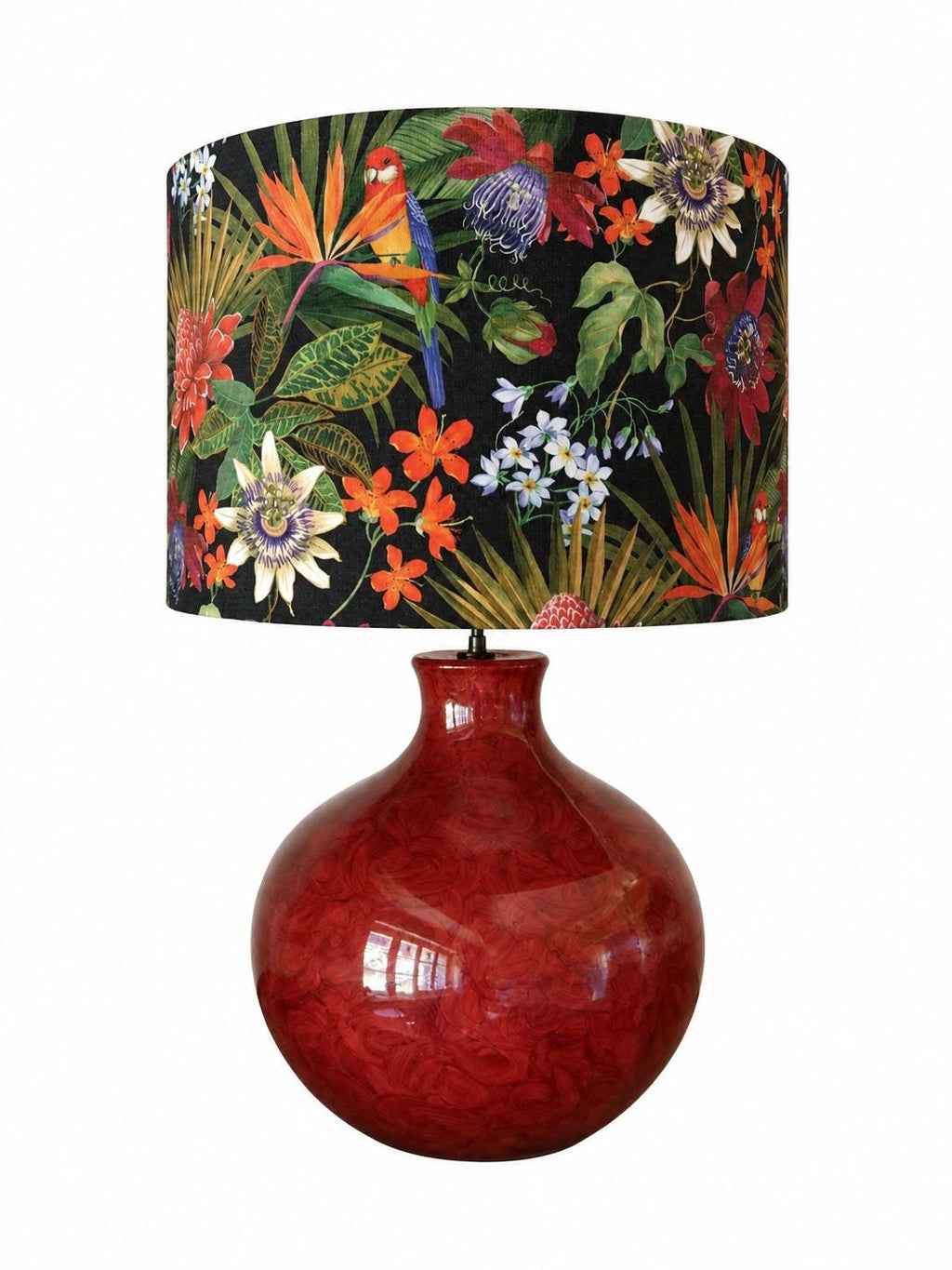 Vintage Kostka red glazed ceramic table lamp with coral-red fabric shade