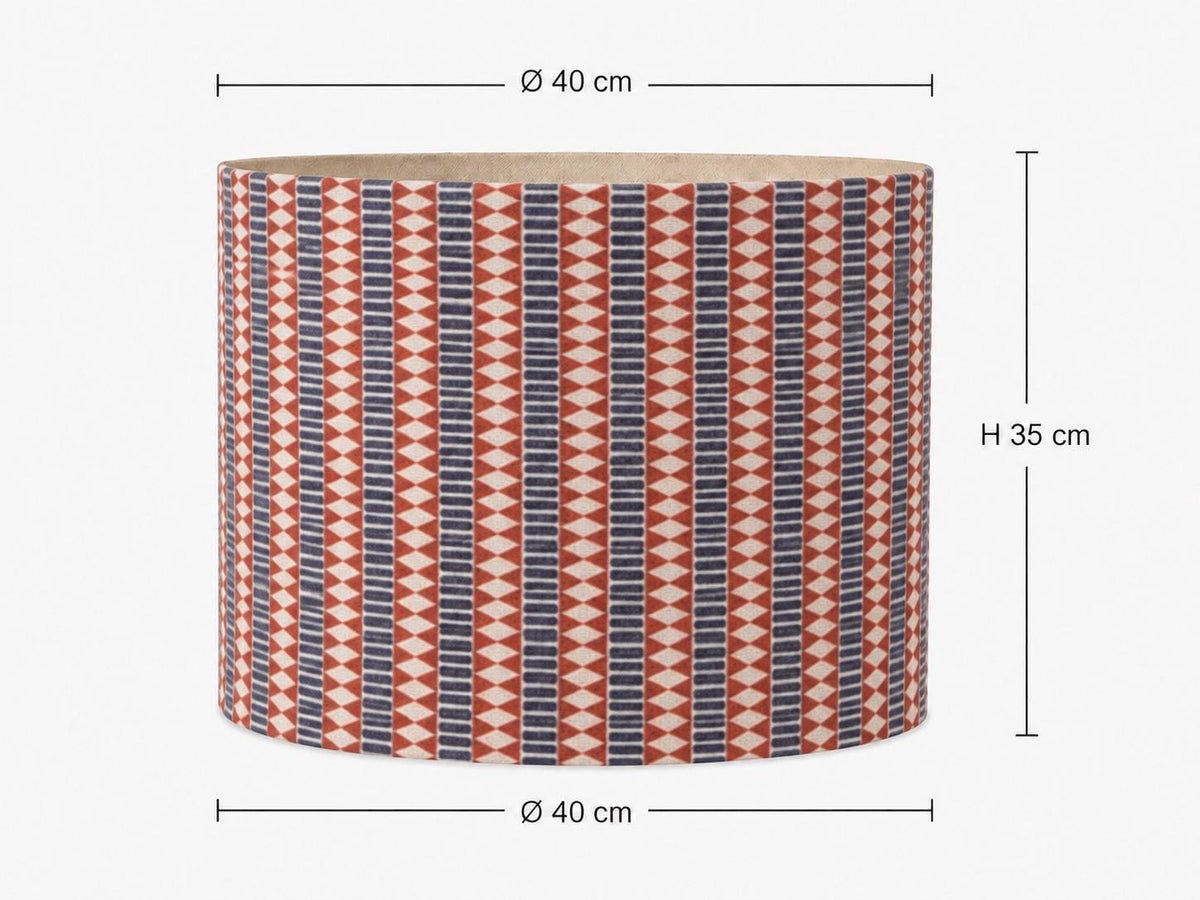 Red, navy and cream geometric stripe drum lampshade 40 x 35 cm