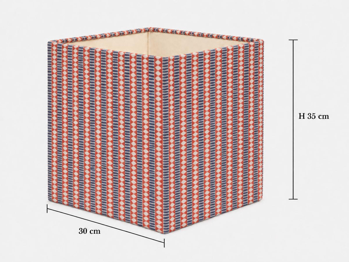 Red, navy and cream geometric stripe cube lampshade 30 x 30 x 35 cm