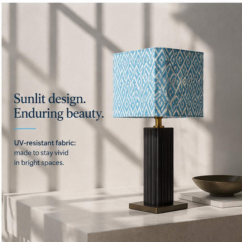 Turquoise Geometric Drum Lampshade | UV-Resistant Fabric | Handmade in Italy – image 9