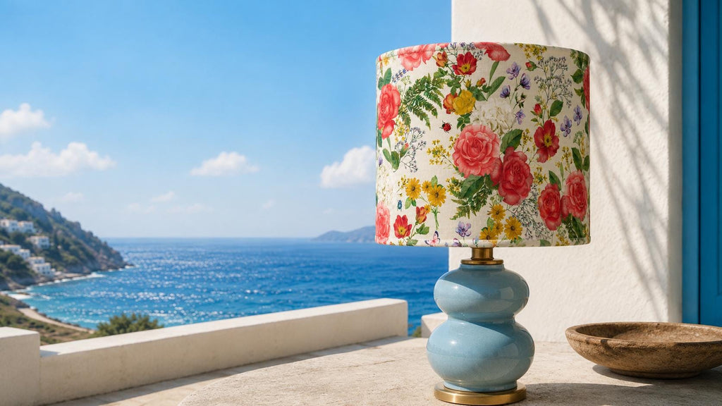 Vintage rose garden handmade lampshade styled interior view