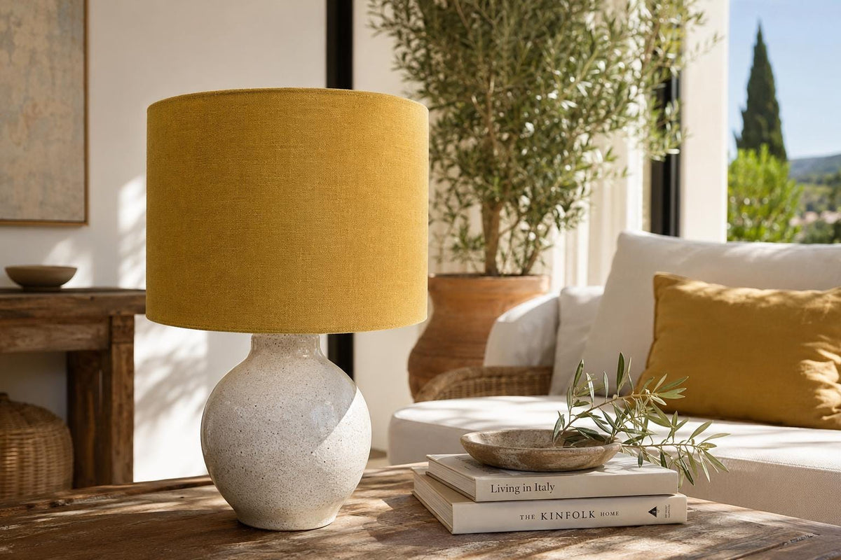 Mustard Yellow Textured Lampshade | UV-Resistant Fabric | Handmade in Italy – image 5