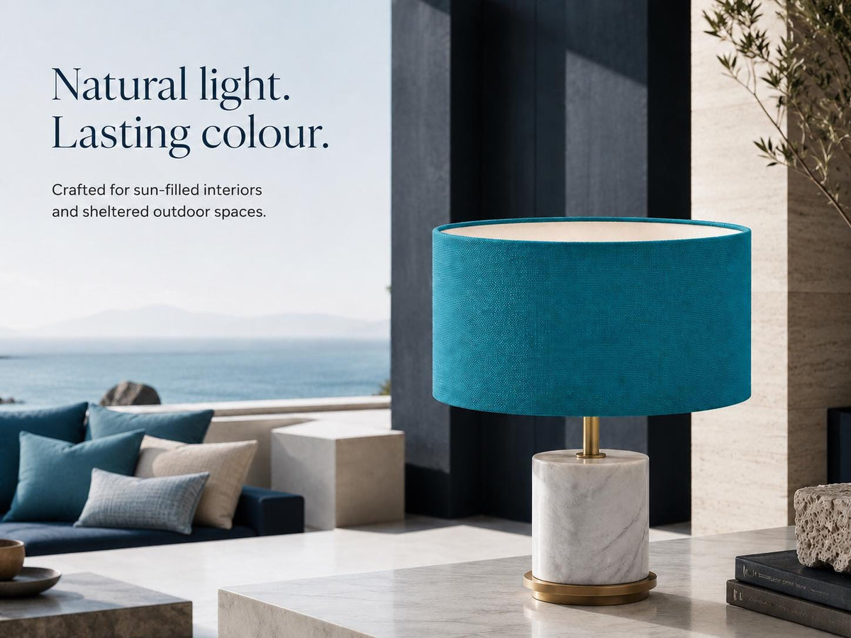 Turquoise Textured Lampshade | UV-Resistant Fabric | Handmade in Italy – image 6