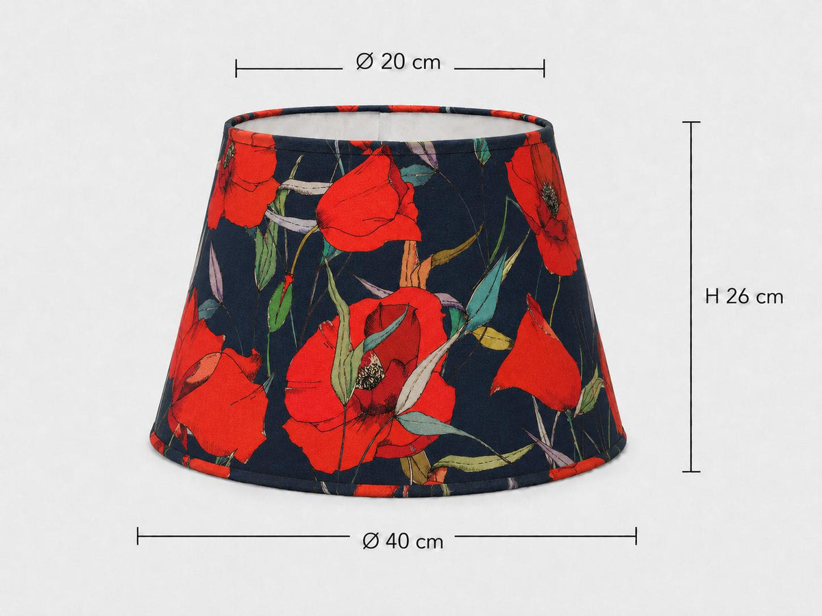 Navy blue and scarlet red poppy tapered lampshade 20 x 40 x 26 cm