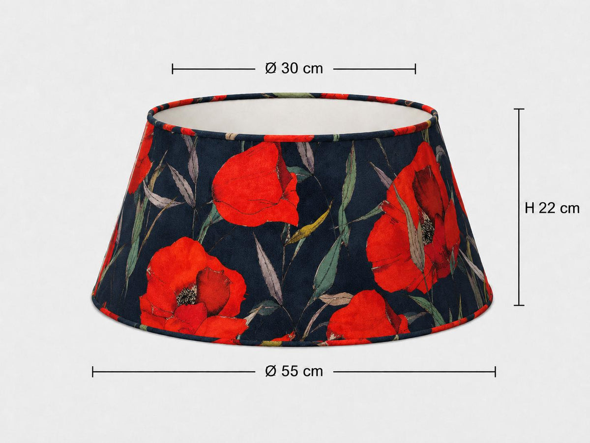 Navy blue and scarlet red poppy tapered lampshade 30 x 55 x 22 cm