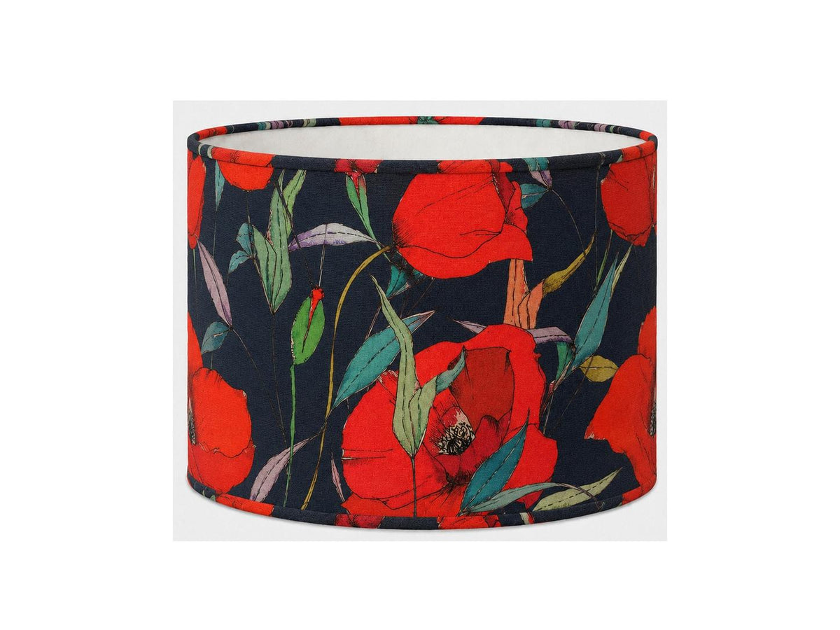 Navy blue and scarlet red poppy handmade UV-resistant lampshade