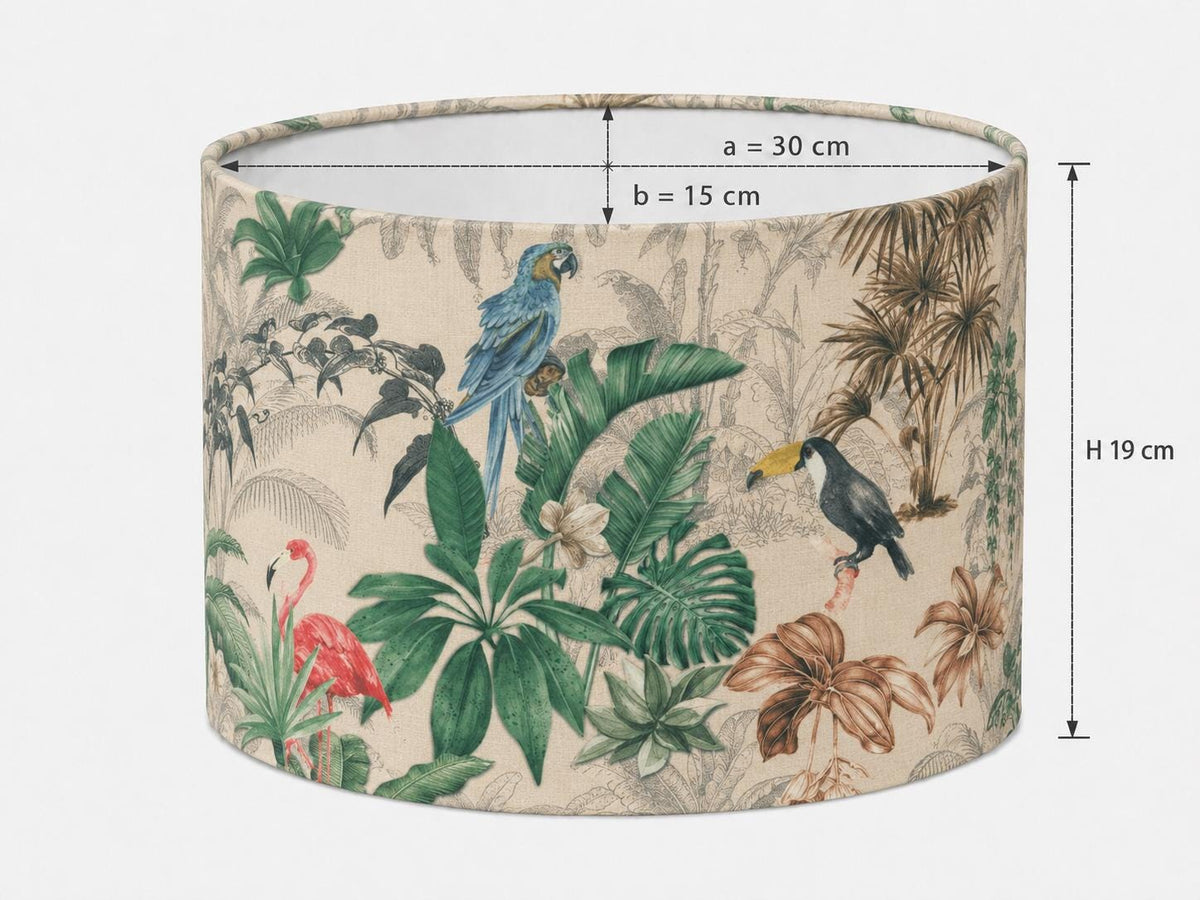 Tropical bird botanical oval lampshade 30 x 15 x 19 cm