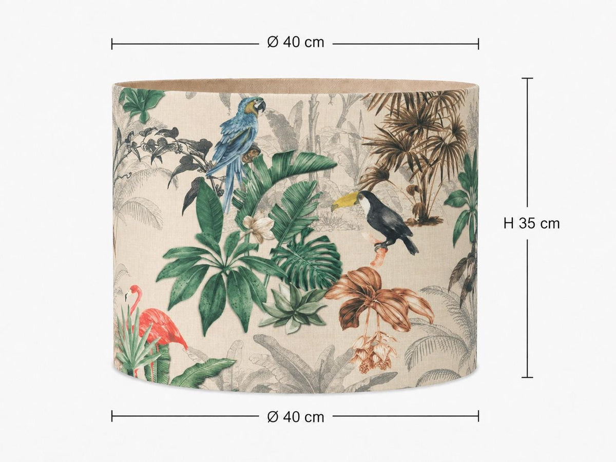 Tropical bird botanical drum lampshade 40 x 35 cm