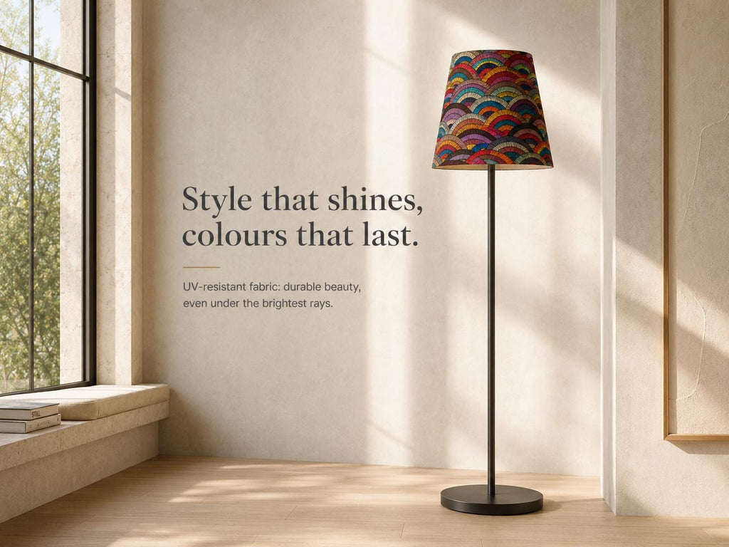 Multicoloured Art Deco handmade lampshade styled interior view